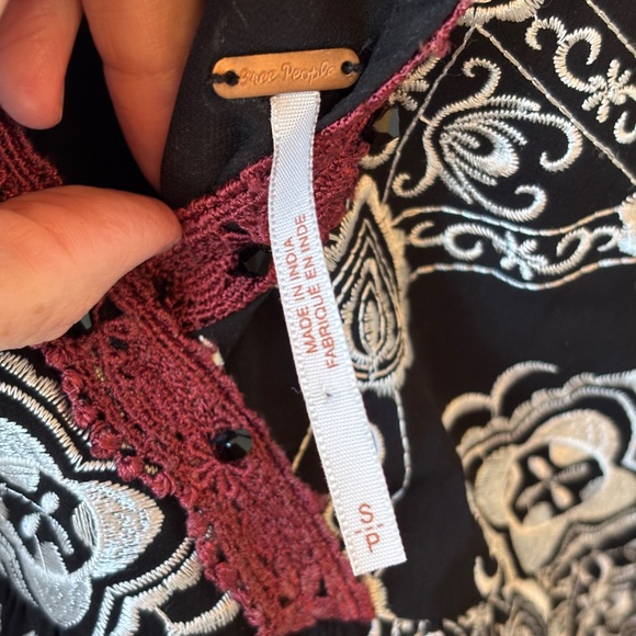 Free People Nights Embroidered Black & White Drop Waist Deep V Back Dress Size S - Picture 11 of 16